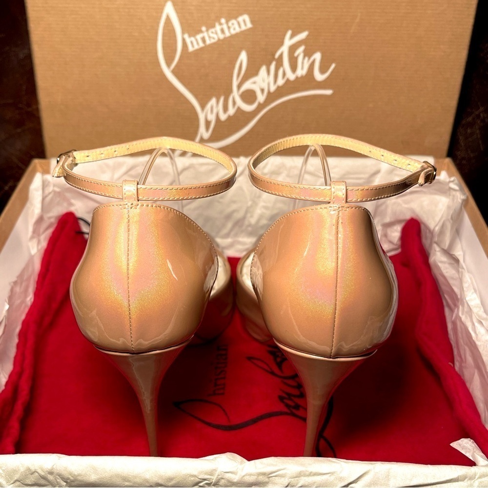 Christian Louboutin RoundChick Alta 120 Iridescent patent nude peeptoe pump EU39 - Picture 6 of 11